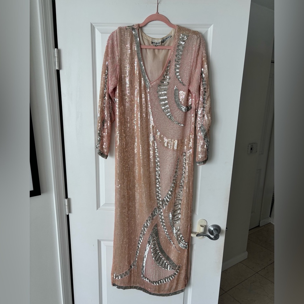 Vintage Pink and Silver Maxi Sequin Dress